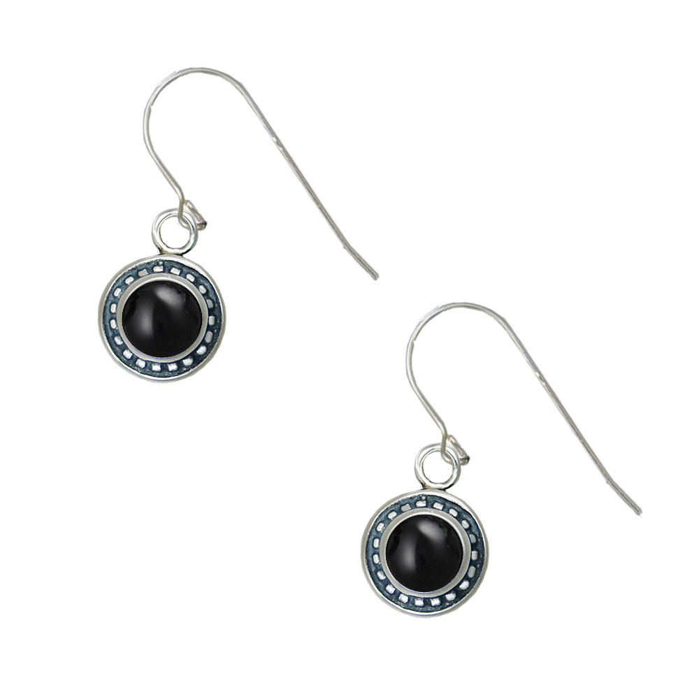 Sterling Silver Little Black Onyx Gemstone Drop Dangle Earrings